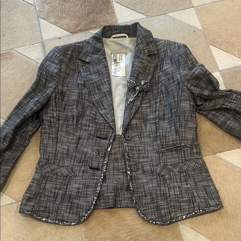 Women's Gray Plaid Tailored Blazer with Trim